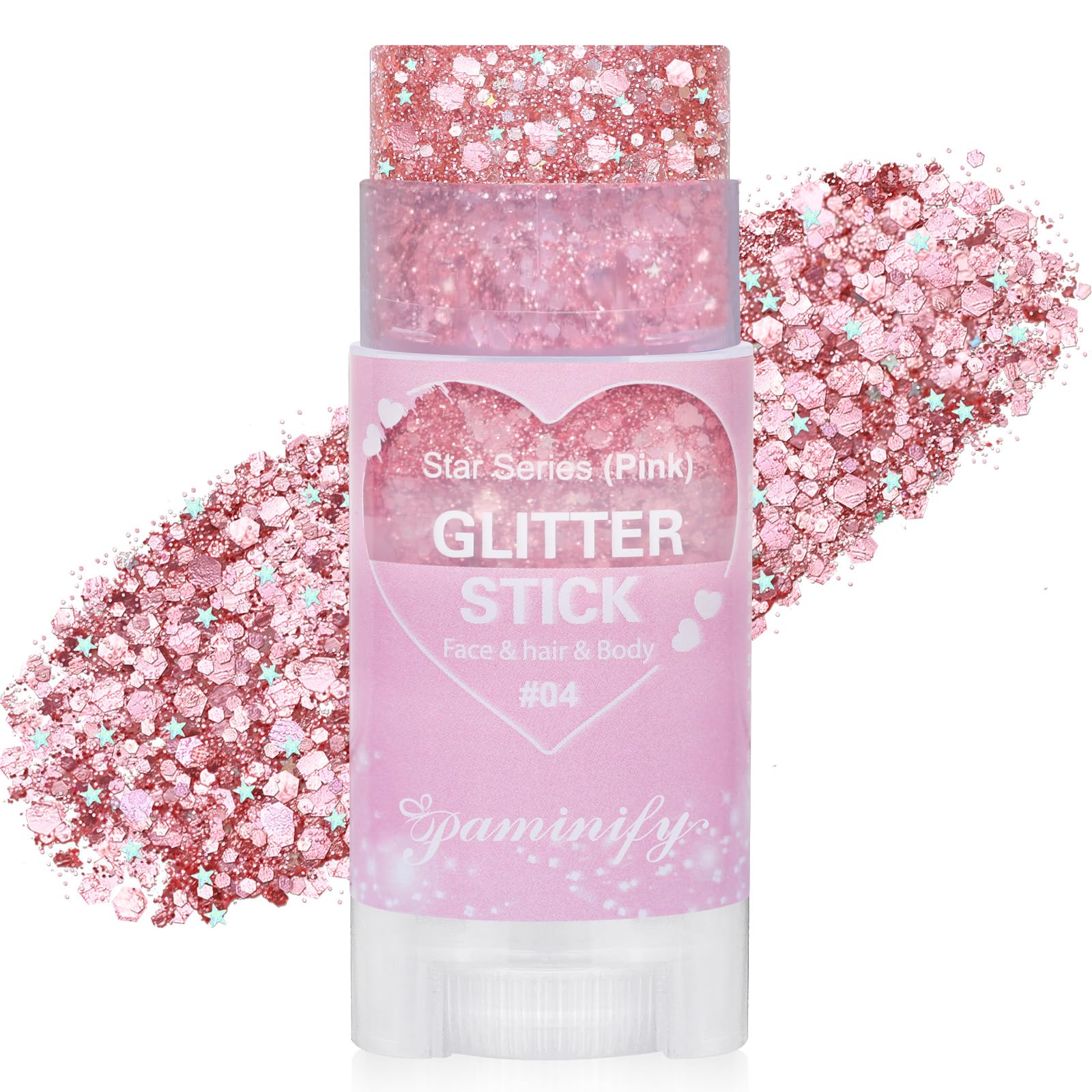 Paminify Pink Glitter Stick packaging for quick, mess-free glam on the go.