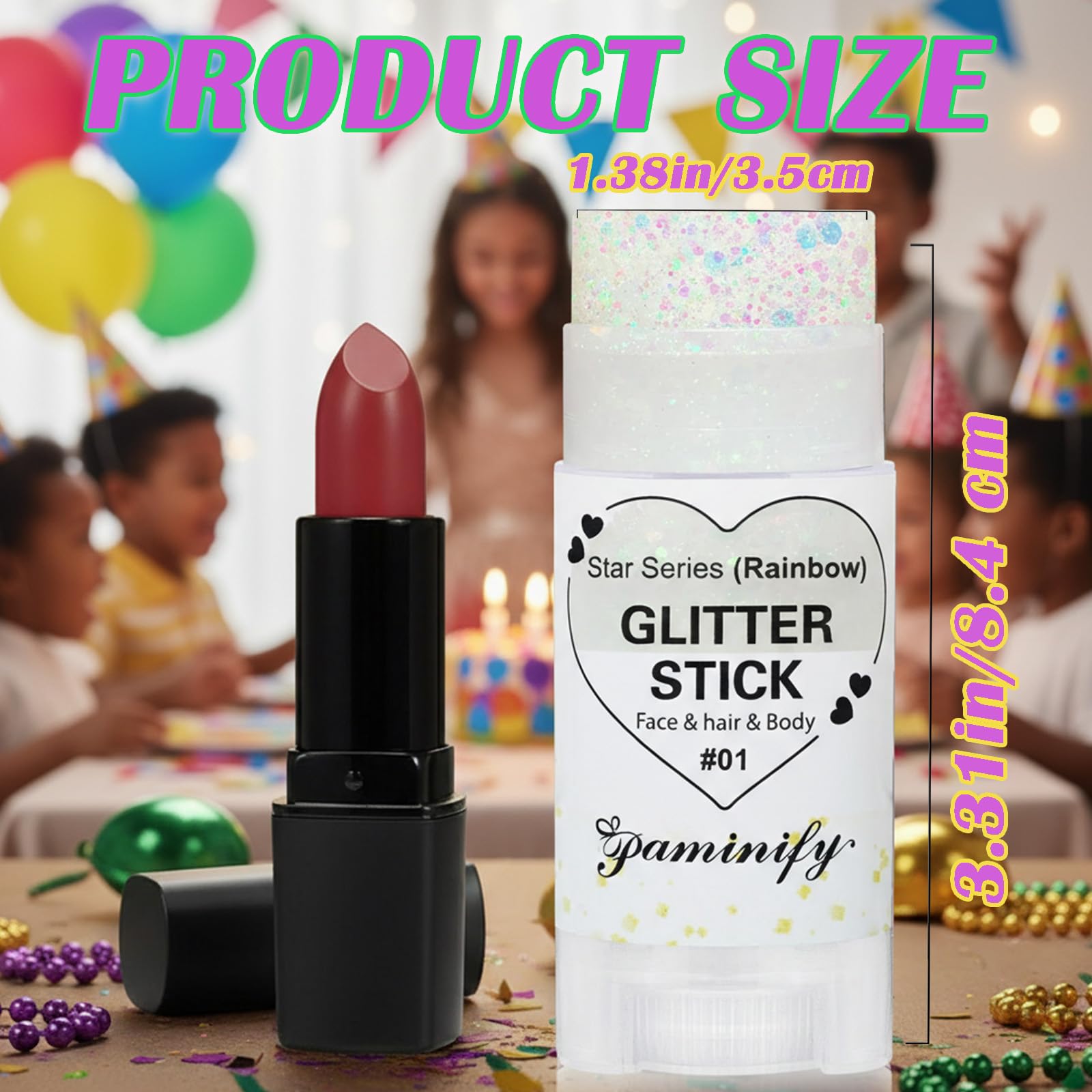 Paminify Rainbow White Glitter Stick adorns hands with shimmering details.