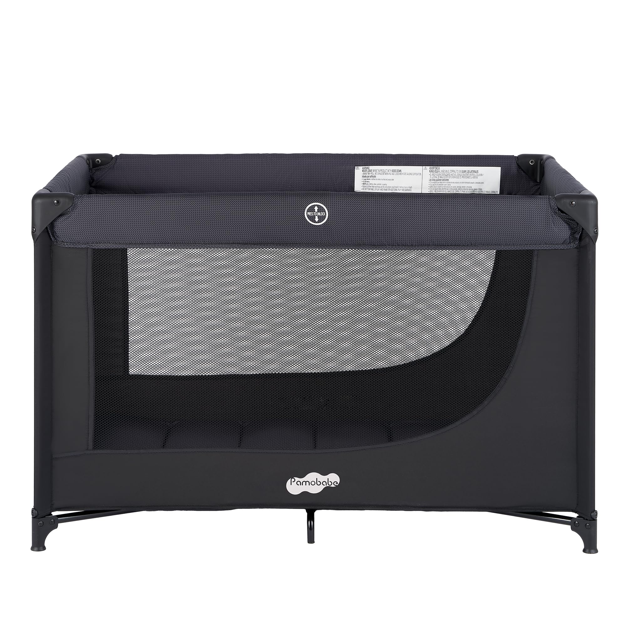 Pamo Babe compact pack and play set up in a living room