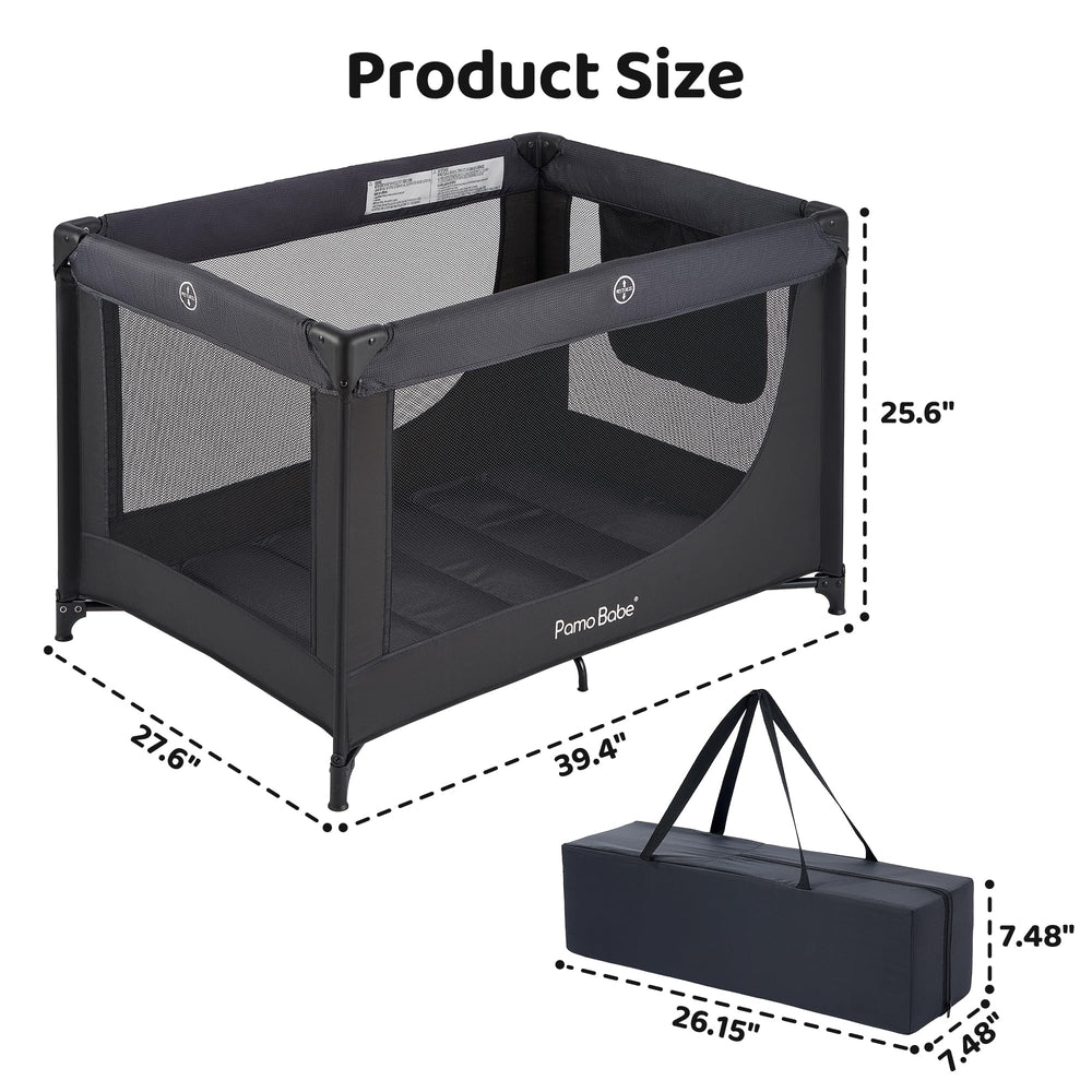 Pamo Babe travel bag with the compact play yard for trips