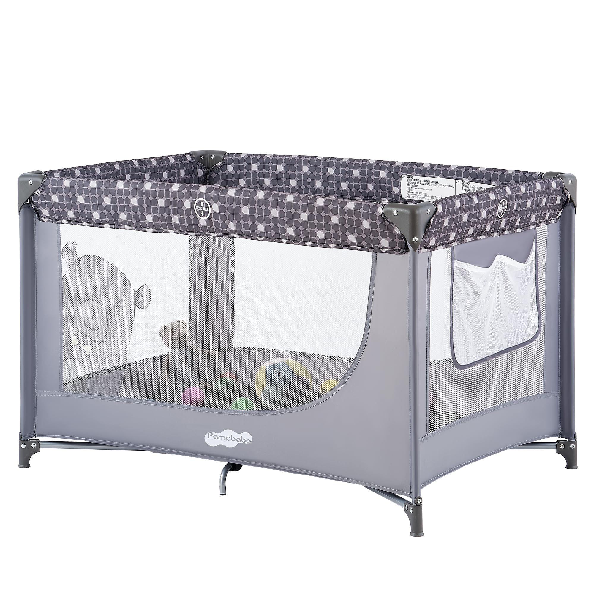 Pamo Babe Compact Pack and Play folded for easy travel and storage.