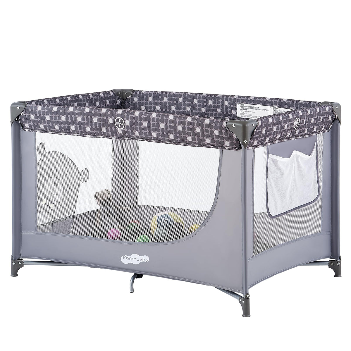 Pamo Babe Compact Pack and Play folded for easy travel and storage.