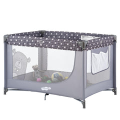 Pamo Babe Compact Pack and Play folded for easy travel and storage.