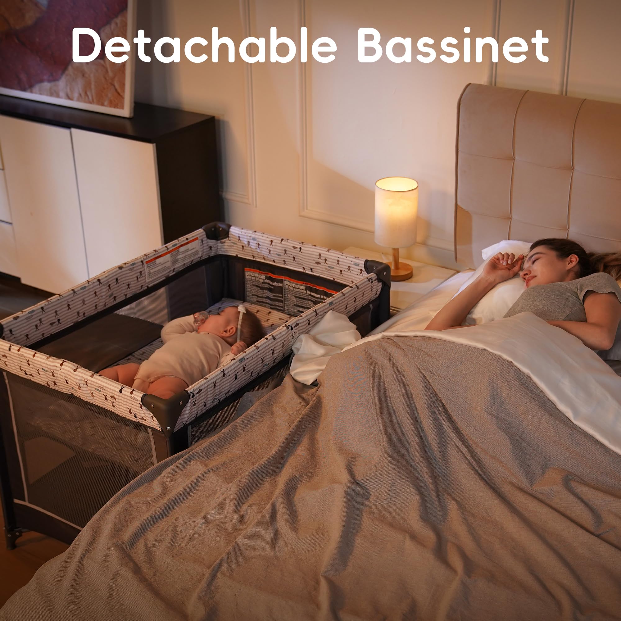 Pamo Babe Pack and Play carry-bag simplifies travel storage.
