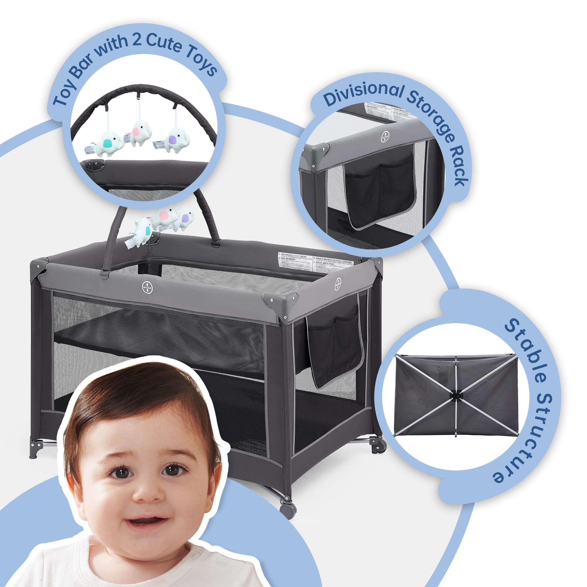 Pamo Babe travel-ready playpen set up quickly during trips