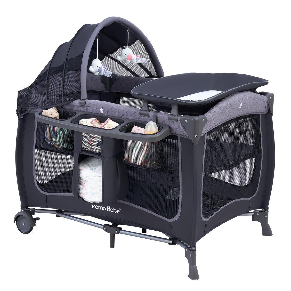 Pamo Babe baby playard canopy shields baby's eyes from bright light during naps