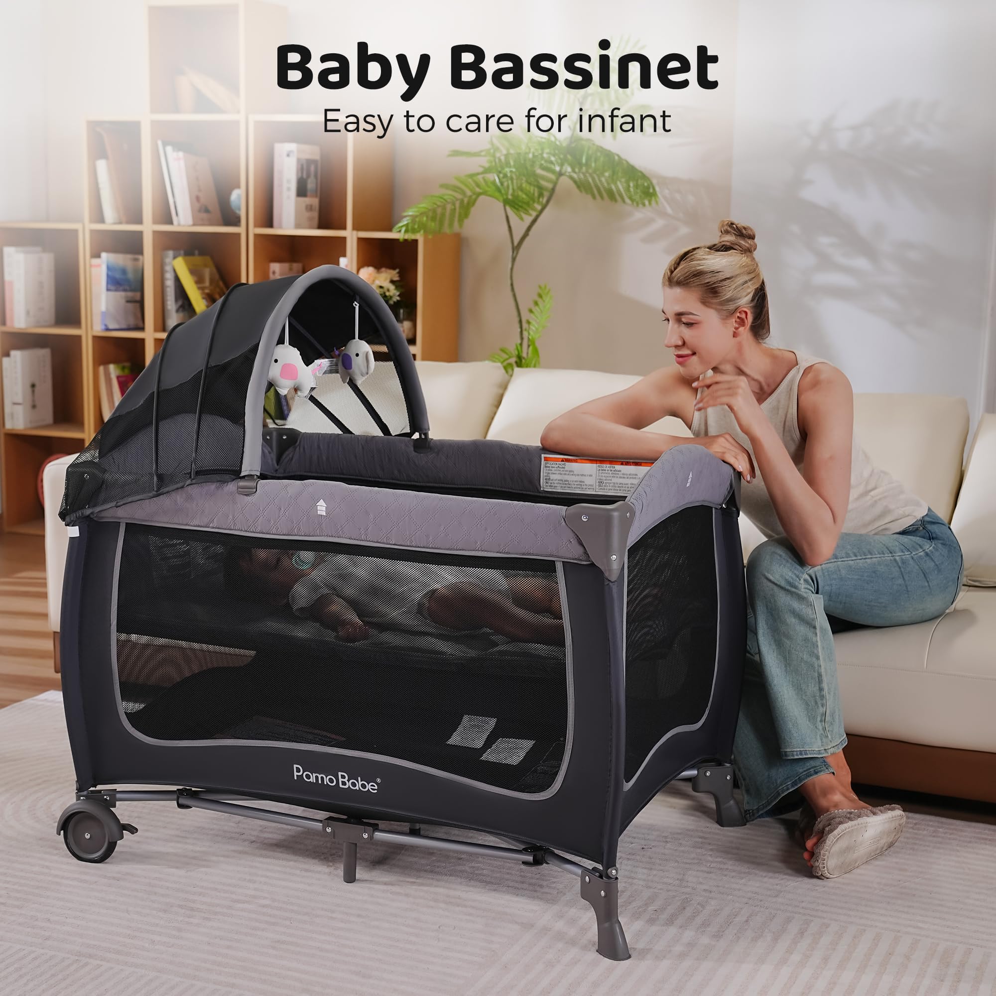 Pamo Babe wheels with brakes allow easy movement around the room