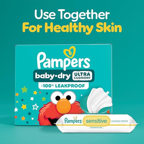 Pampers Baby-Dry exclusive Sesame Street designs brighten diaper changes.
