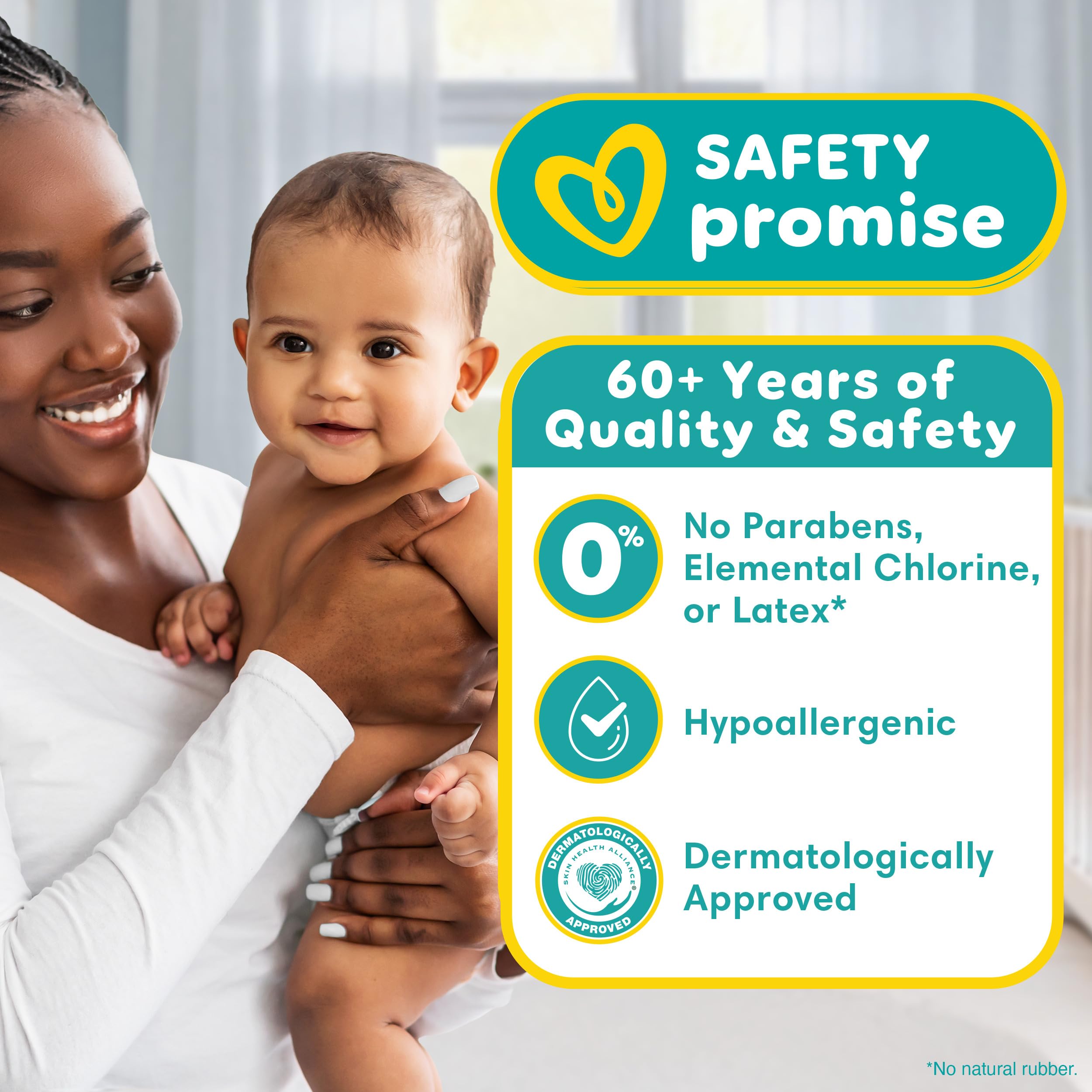 Pampers Baby-Dry hypoallergenic design with skin-friendly materials