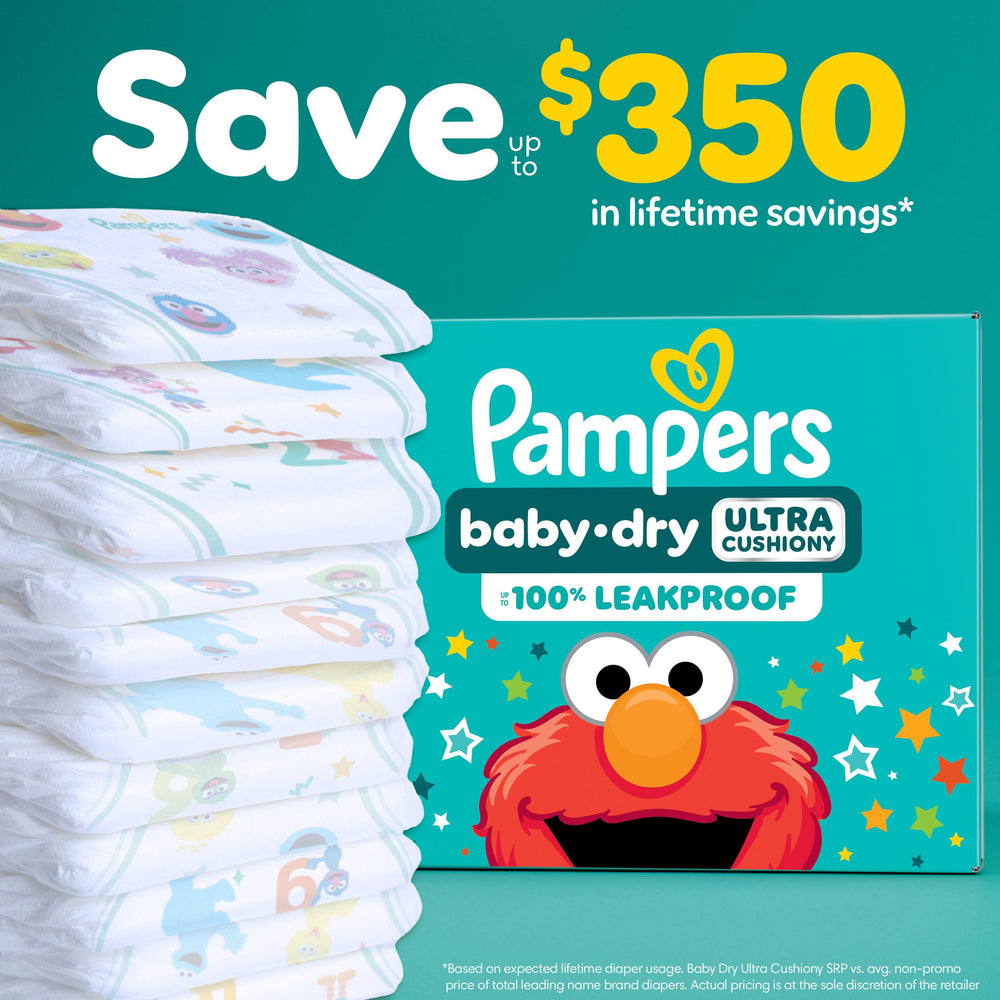 Pampers Baby-Dry stretchy sides ensure a secure, comfy fit