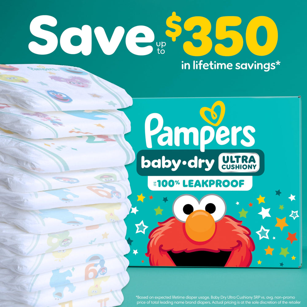 Pampers Baby-Dry stretchy sides provide secure, comfy fit to prevent leaks.
