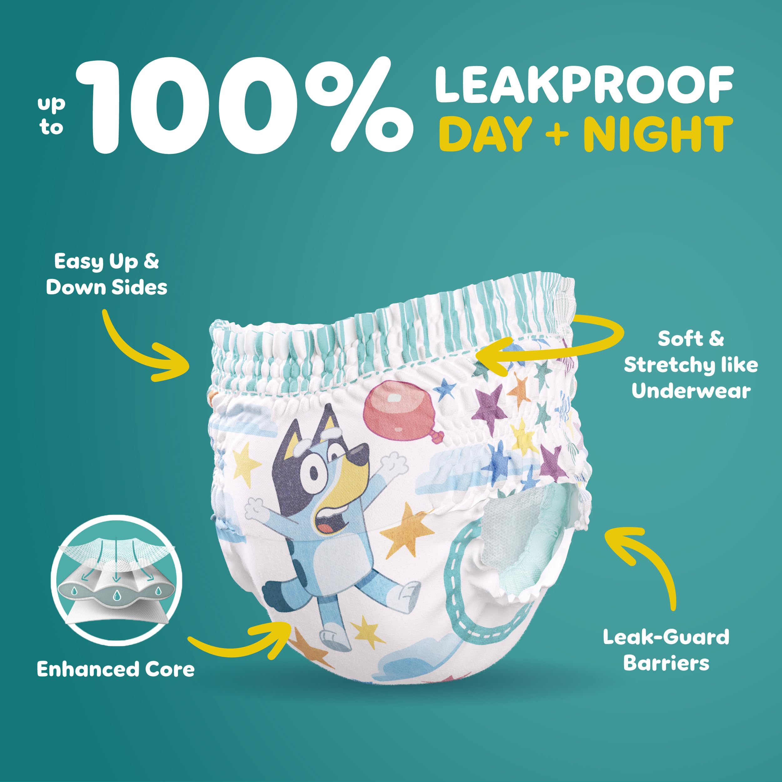 Pampers Easy Ups stretchy sides for easy pull up and down