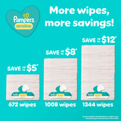 Pampers Sensitive wipes feature a 1-wipe pop-top for controlled use.