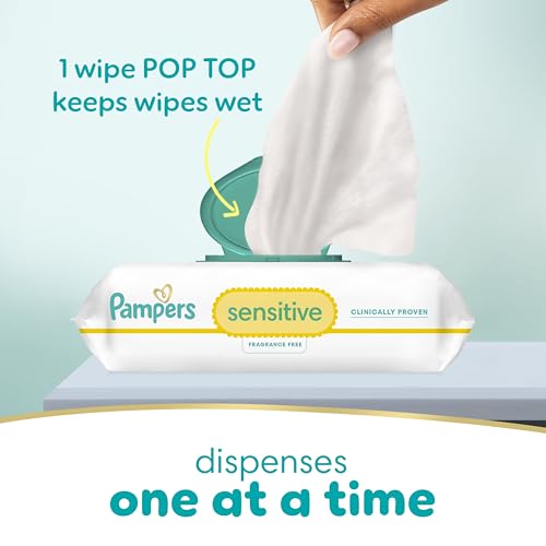 Pampers Sensitive wipes offer one-wipe pop-top convenience to reduce waste.
