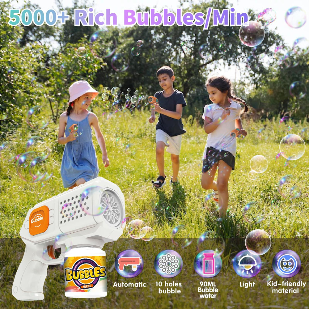 Panacare bubble gun assembly and use enable quick setup for family playtime.