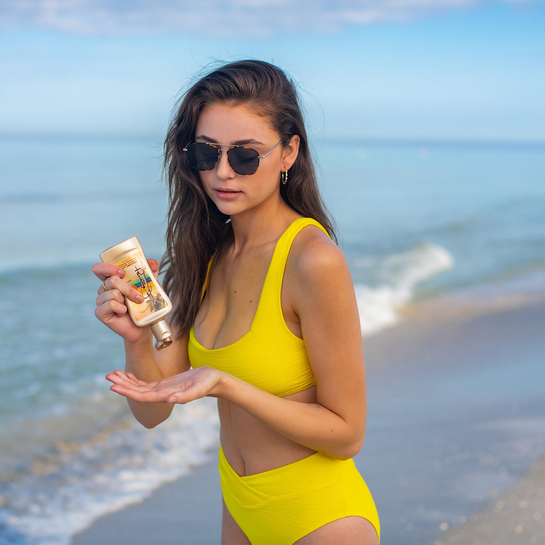 Panama Jack Sunscreen Tanning Lotion SPF 8 in swimming scene illustrates water resistance and beach-ready protection