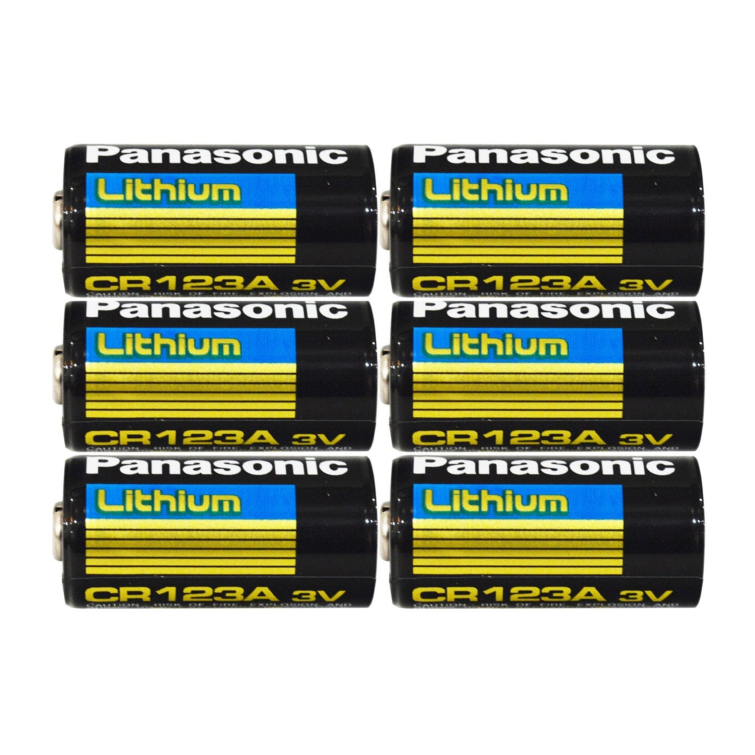 Panasonic CR123A 3V battery in a 6-pack, ideal for cameras and flash units.