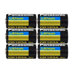 Panasonic CR123A 3V battery in a 6-pack, ideal for cameras and flash units.