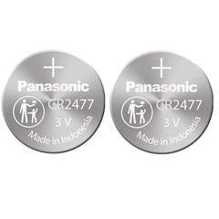 Panasonic CR2477 3V lithium battery pack closeup, reliable power for remote controls.
