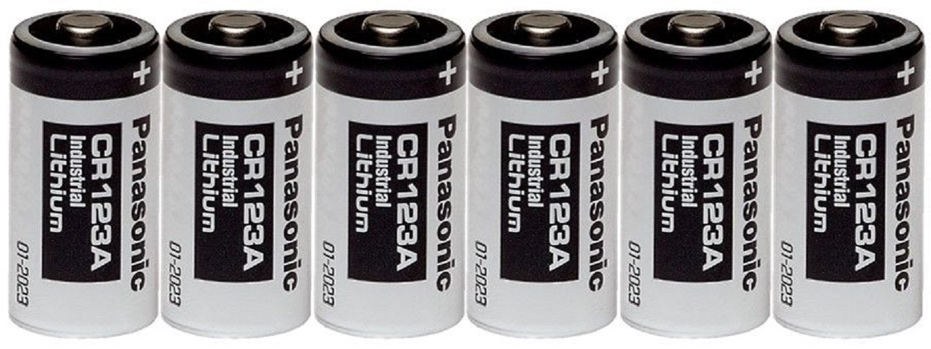 Panasonic Industrial CR123A battery six-pack powering high-drain devices reliably