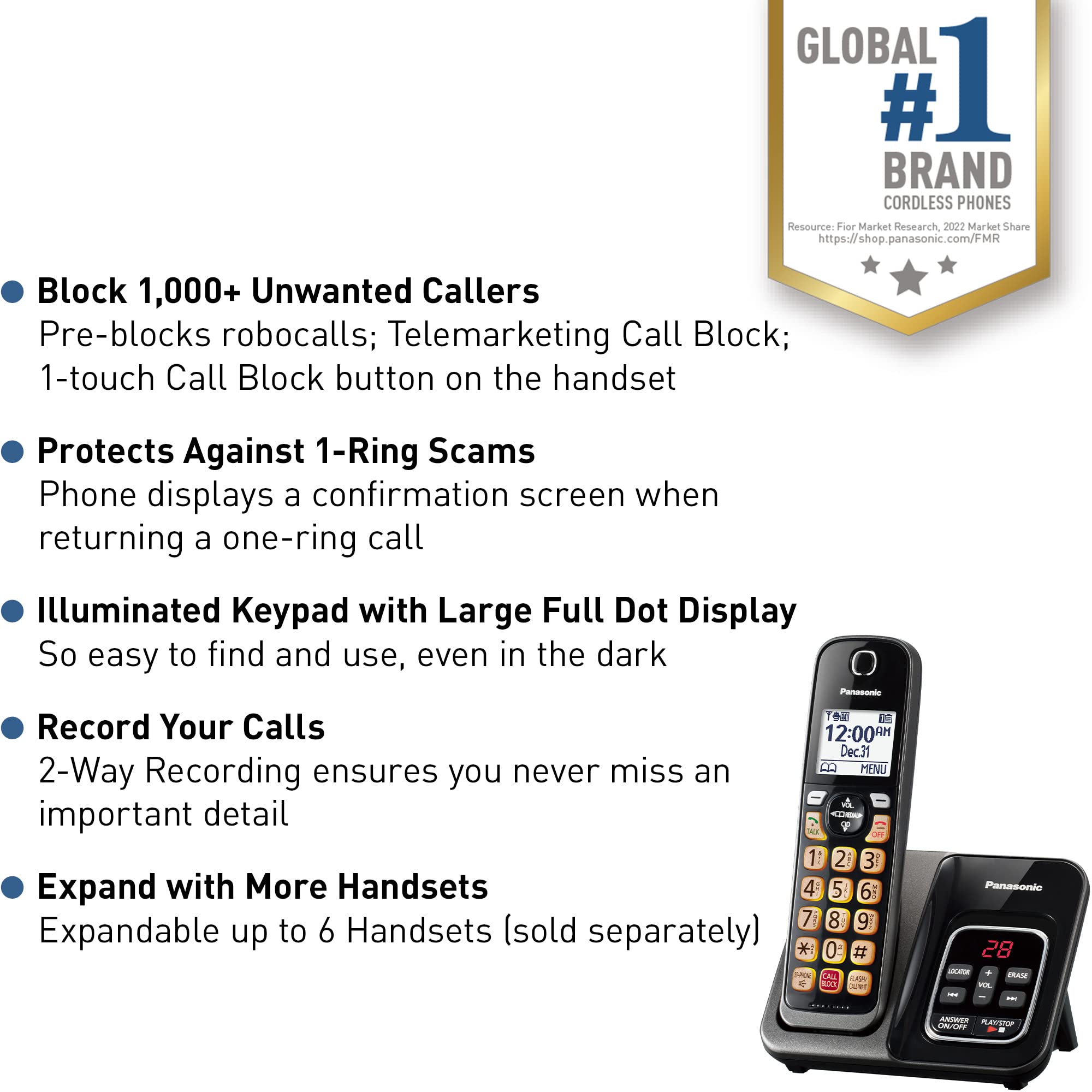 Panasonic KX-TGD830M handset featuring an illuminated keypad for dim lighting