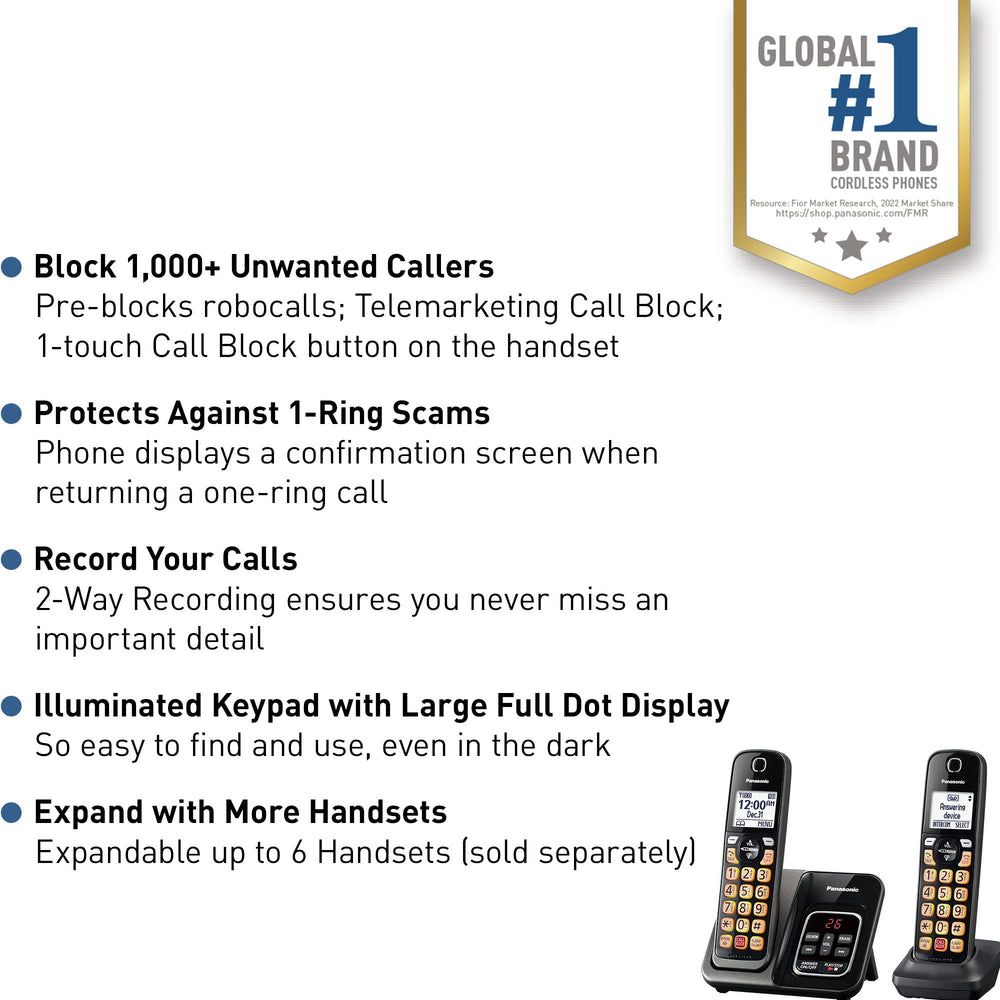 Panasonic KX-TGD832M illuminated keypad aiding dialing in low light.