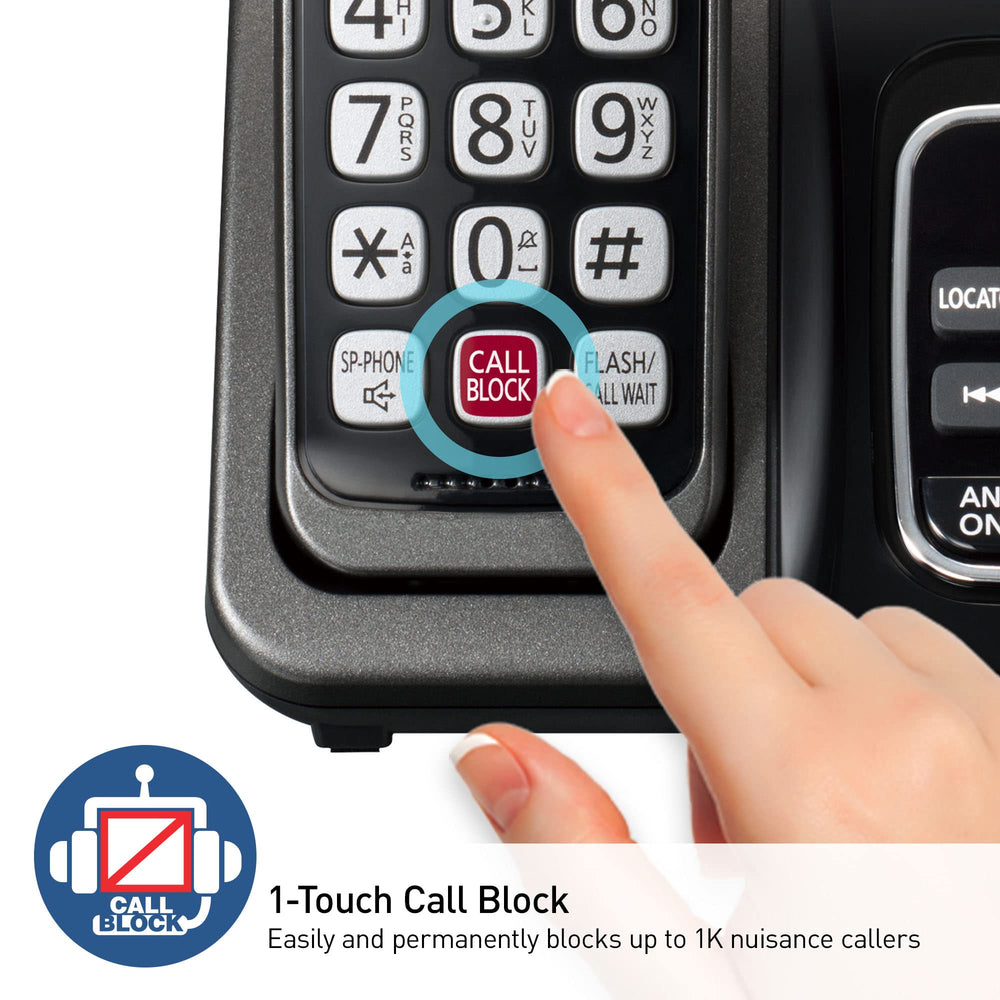 Panasonic KX-TGD833M advanced call block section highlighting blocking options.
