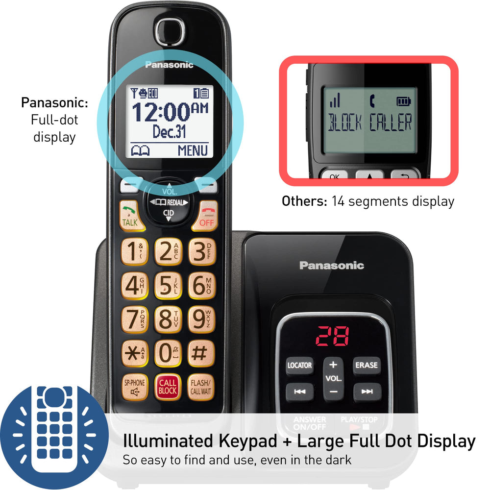 Panasonic KX-TGD833M illuminated keypad aids dialing in low light.
