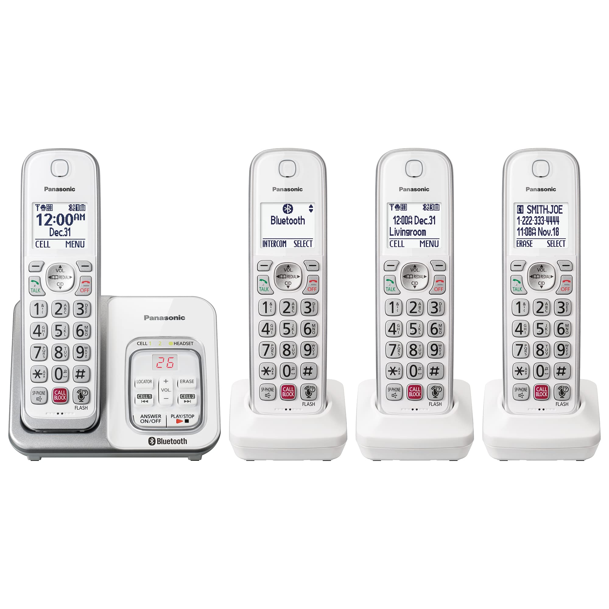 Panasonic KX-TGD864W base dock for clutter-free charging and quick access.