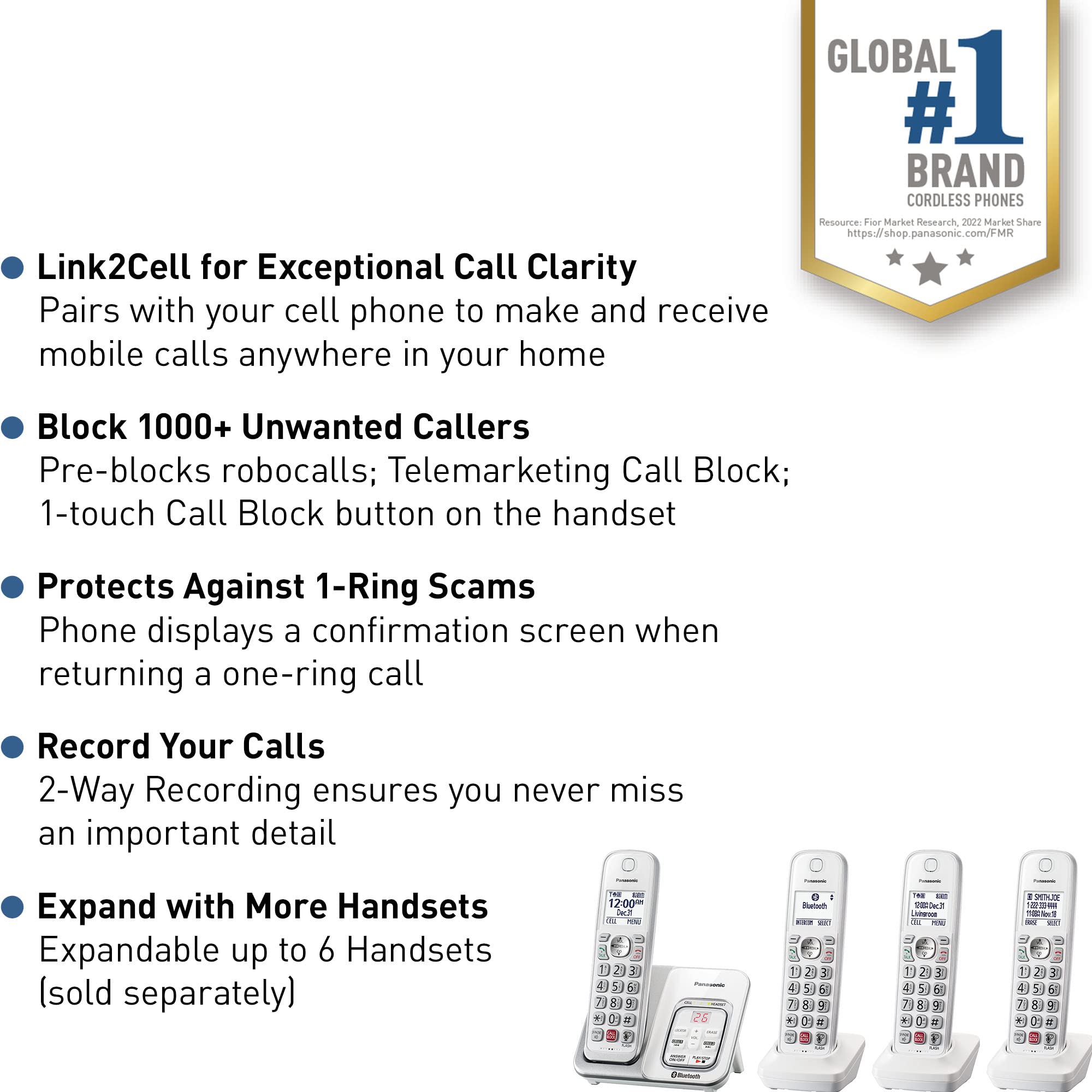 Panasonic KX-TGD864W handset illuminated keypad improves dialing in low light.