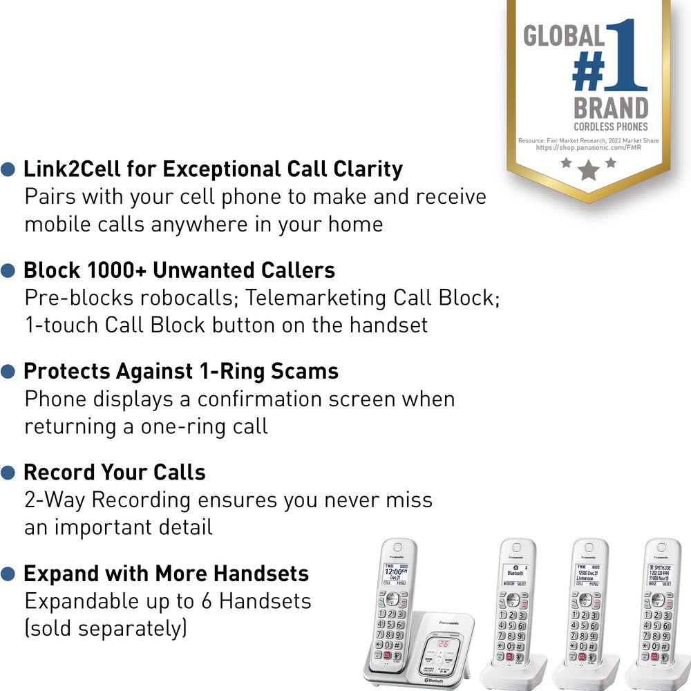 Panasonic KX-TGD864W handset illuminated keypad improves dialing in low light.