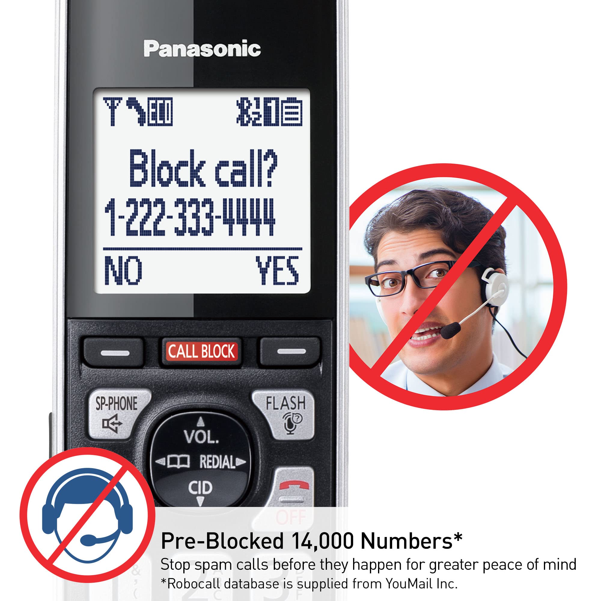 One-Ring Scam Alert screen helps identify suspicious calls on the KX-TGF975B