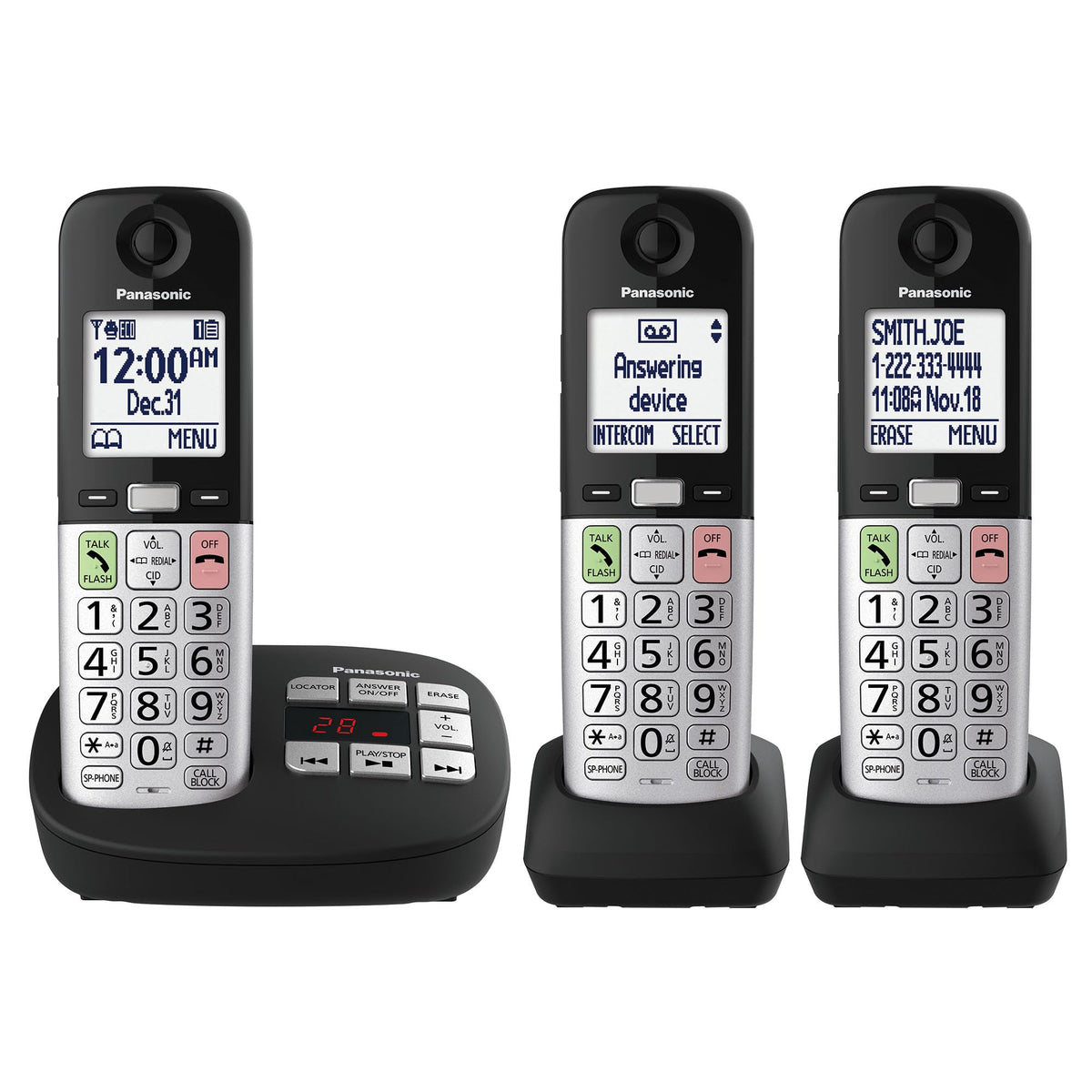 Panasonic KX-TGU433B main unit with large display for easy viewing during calls.