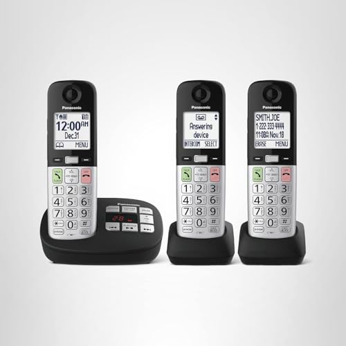 Panasonic KX-TGU433B three-handset setup supports expanding coverage at home.
