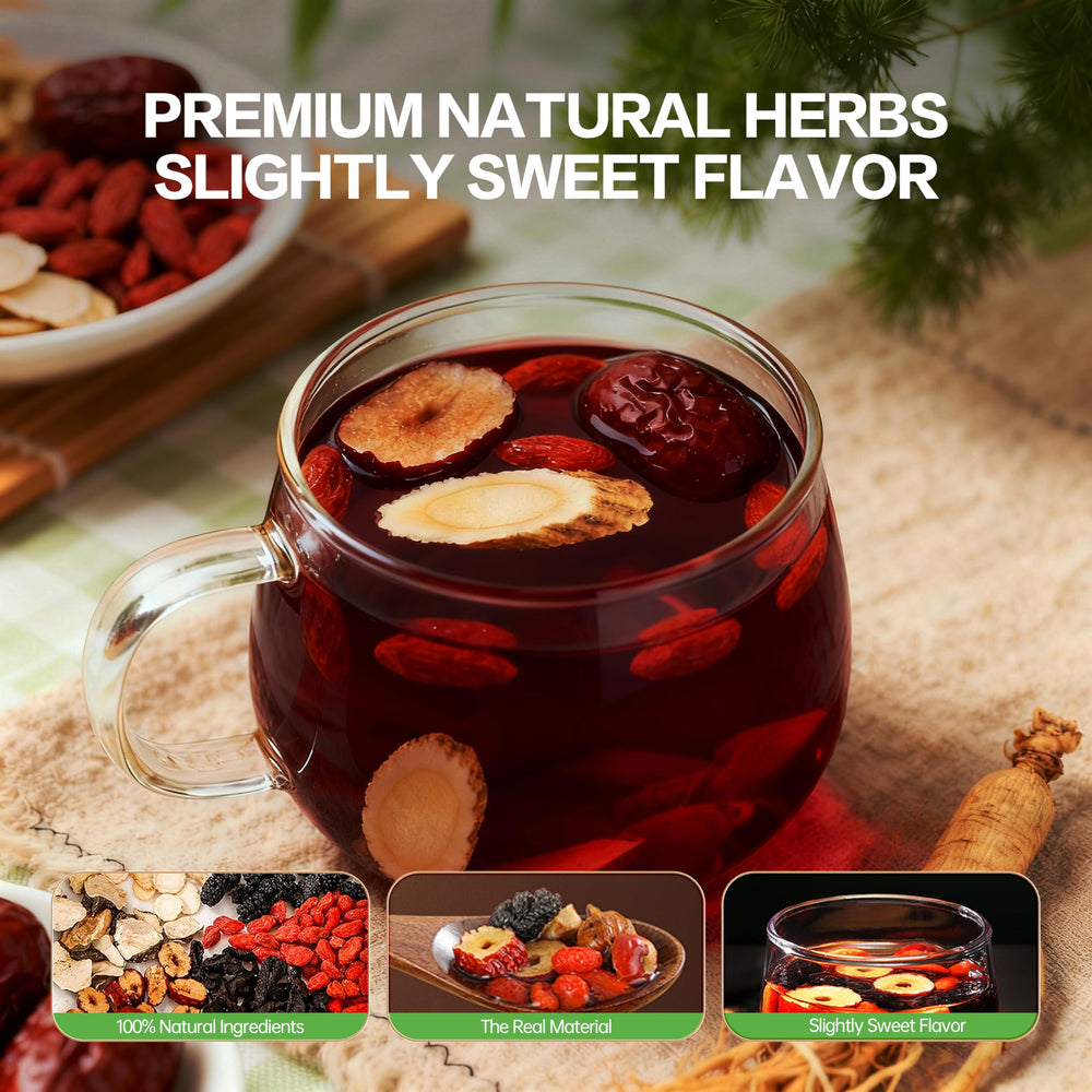 Panax ginseng illustration alongside Monbrizz kidney tea formula