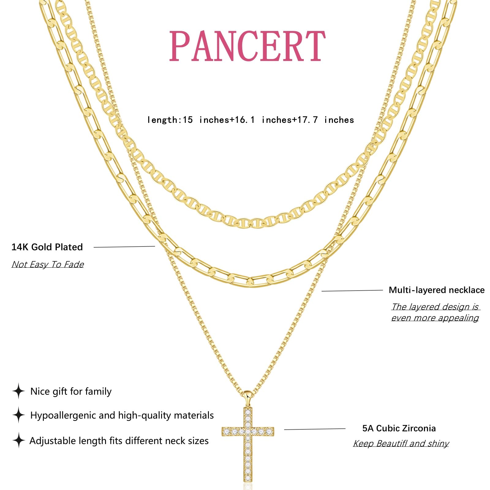 Pancert brass with 14K gold plating, bright shine and durable finish.