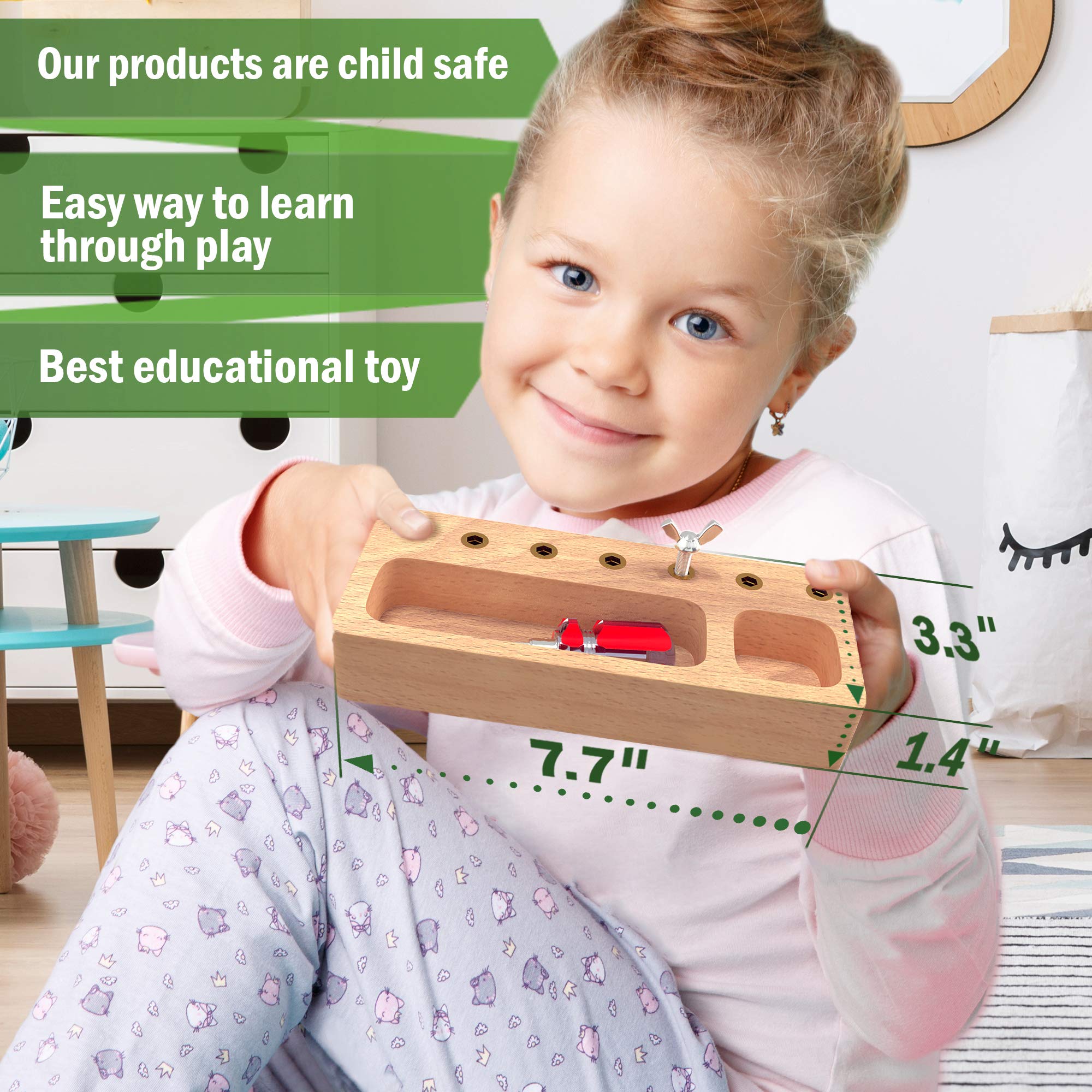 Panda Brothers Montessori Screwdriver Board: child uses screwdriver to build fine motor skills
