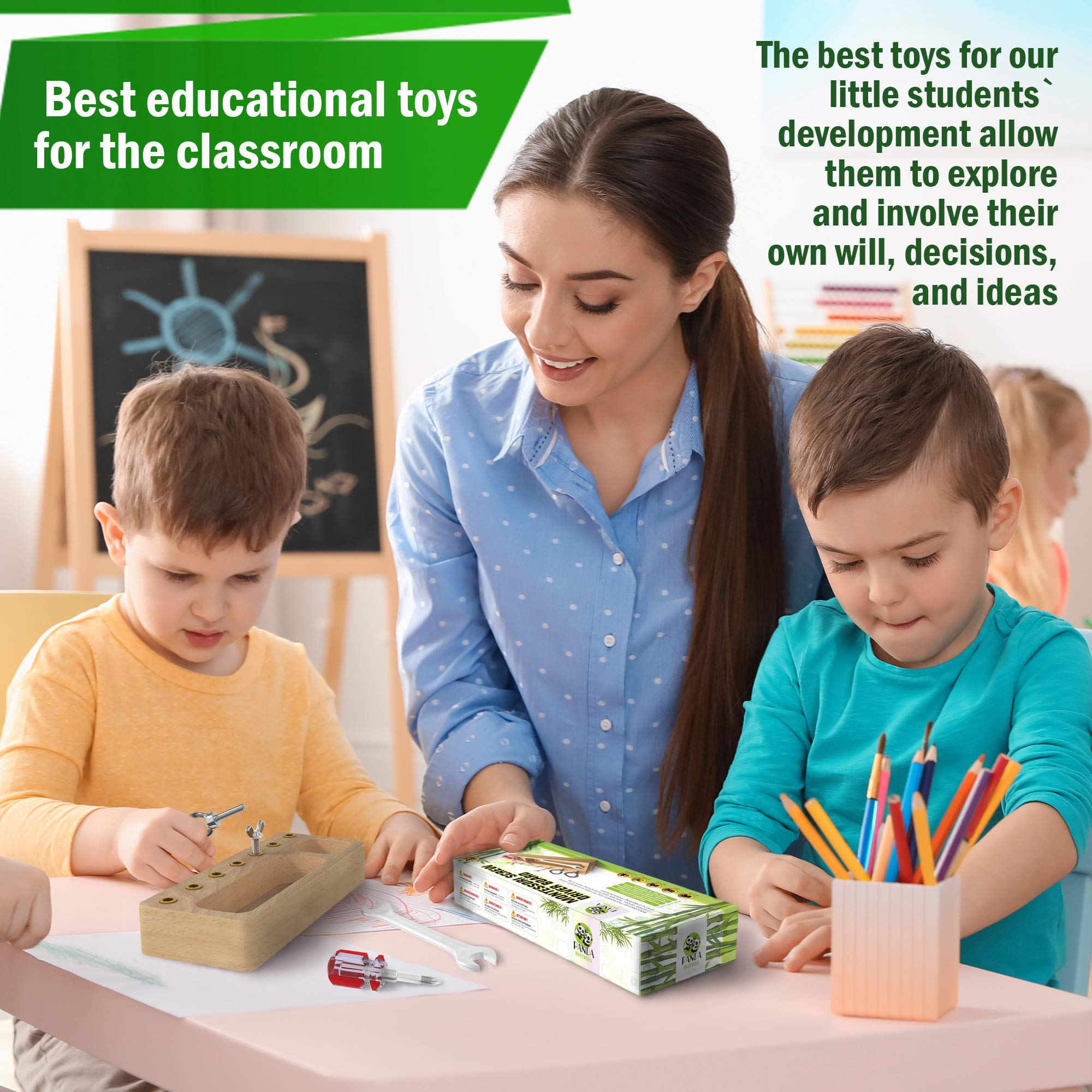 Panda Brothers Screwdriver Board bolt shapes exploration encourages tactile learning