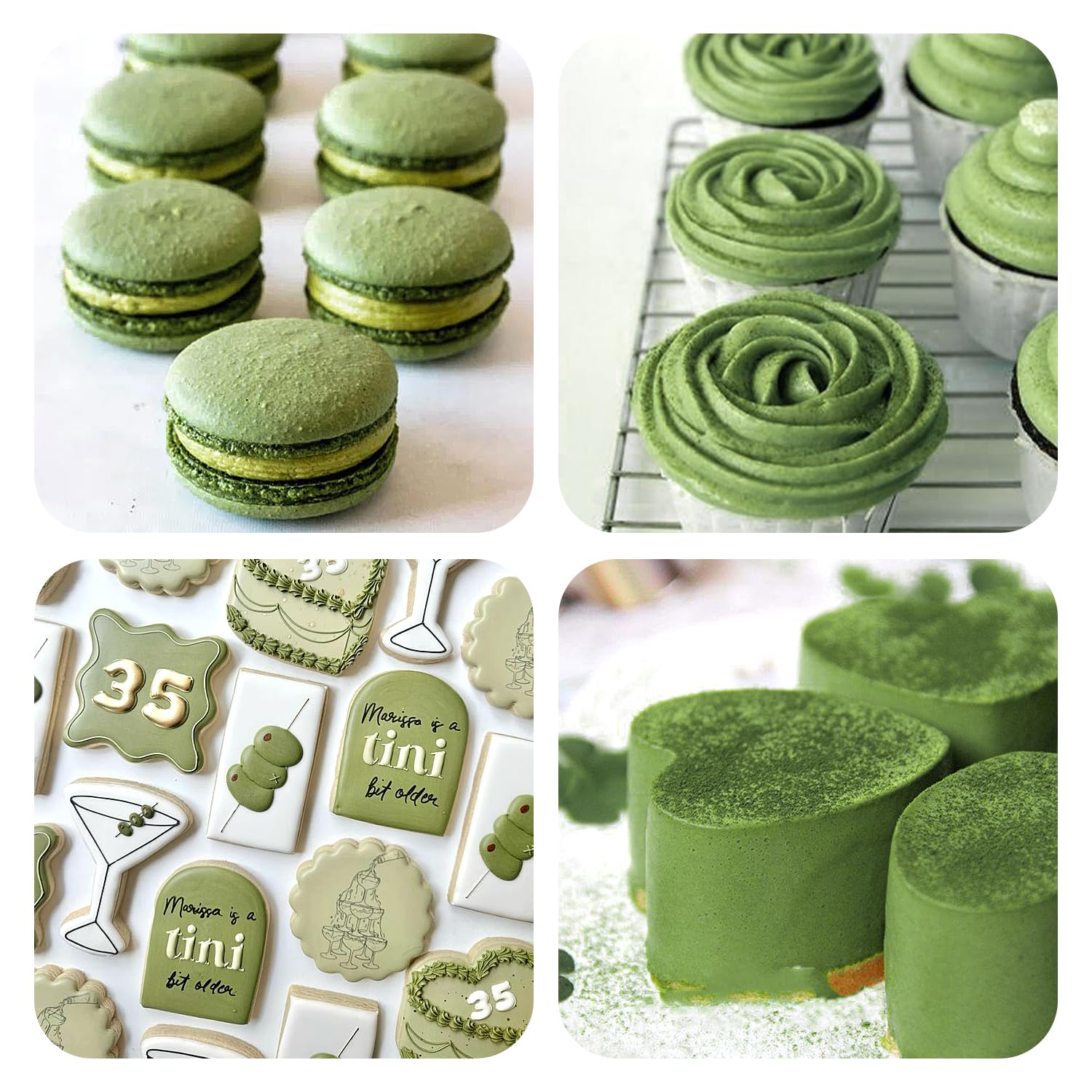 Pandalab Olive Gel Food Coloring macarons with even, vivid shells