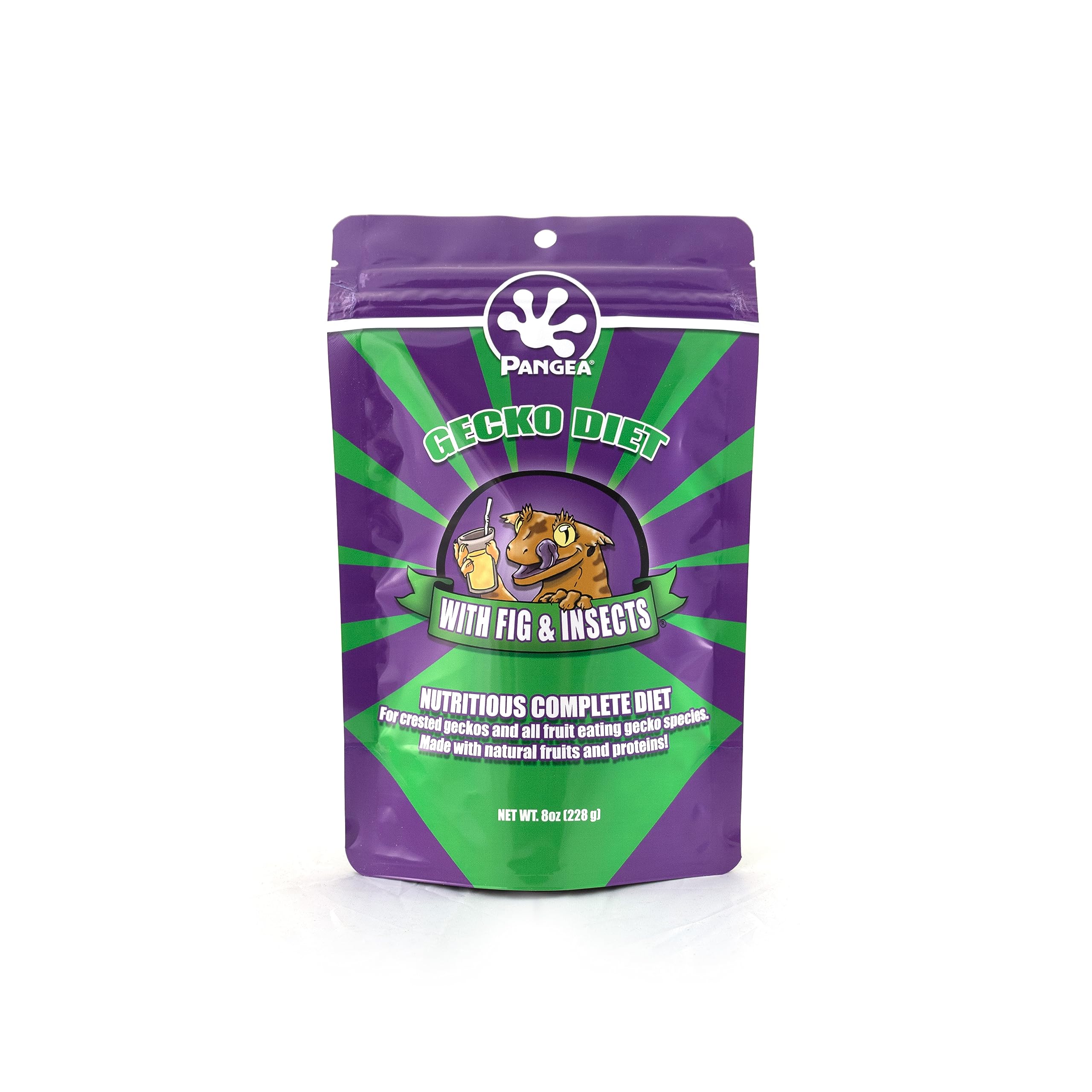 Pangea Gecko Diet with Fig & Insects 8oz packaging for geckos.