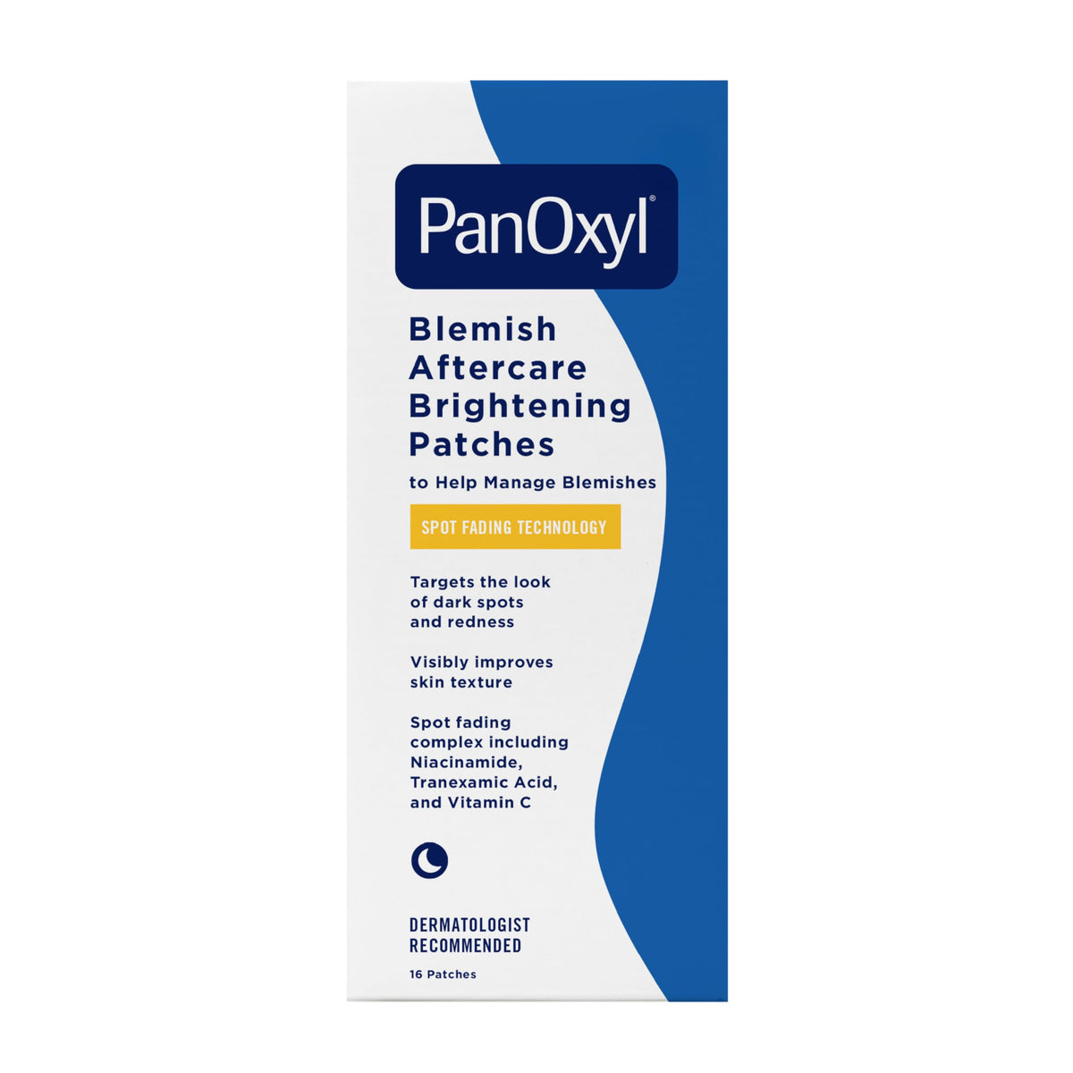 PanOxyl Blemish Brightening Patches pack overview for broad overnight coverage.