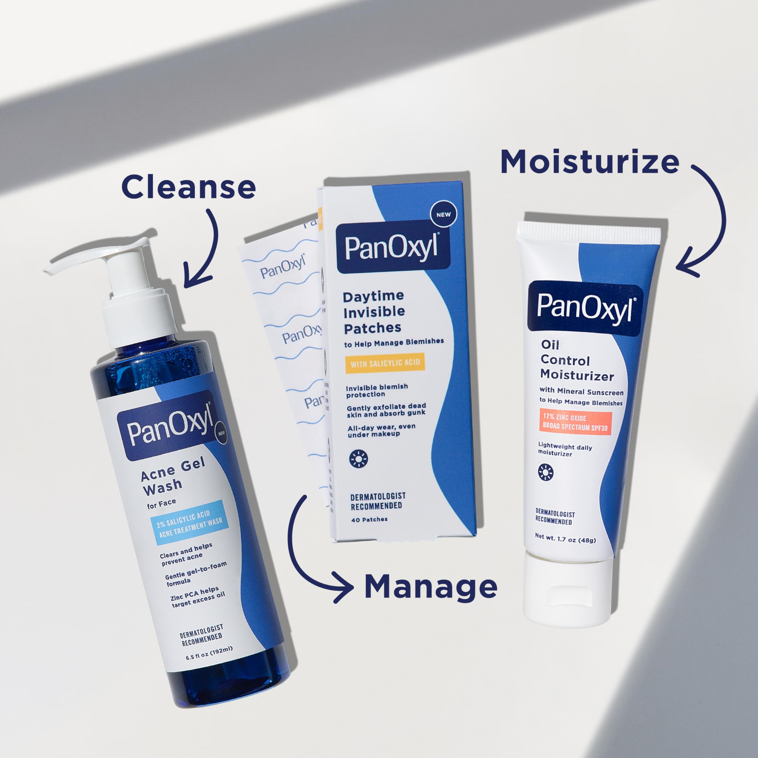 Box showing 20 large and 20 small PanOxyl patches.