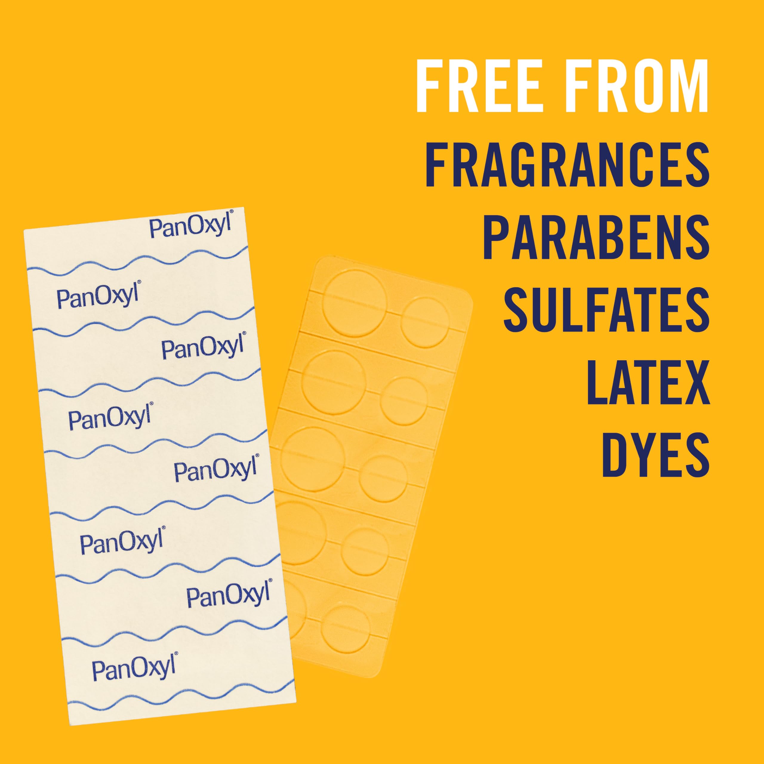 Latex-free PanOxyl patches highlight skin-friendly formulation.