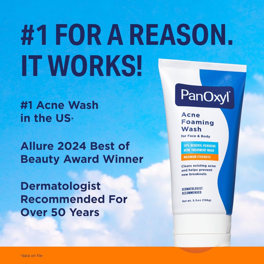 PanOxyl face and back cleansing in use to help prevent breakouts on a busy day.