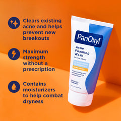 PanOxyl maximum-strength antimicrobial wash closeup shows rich lather for clearer pores.