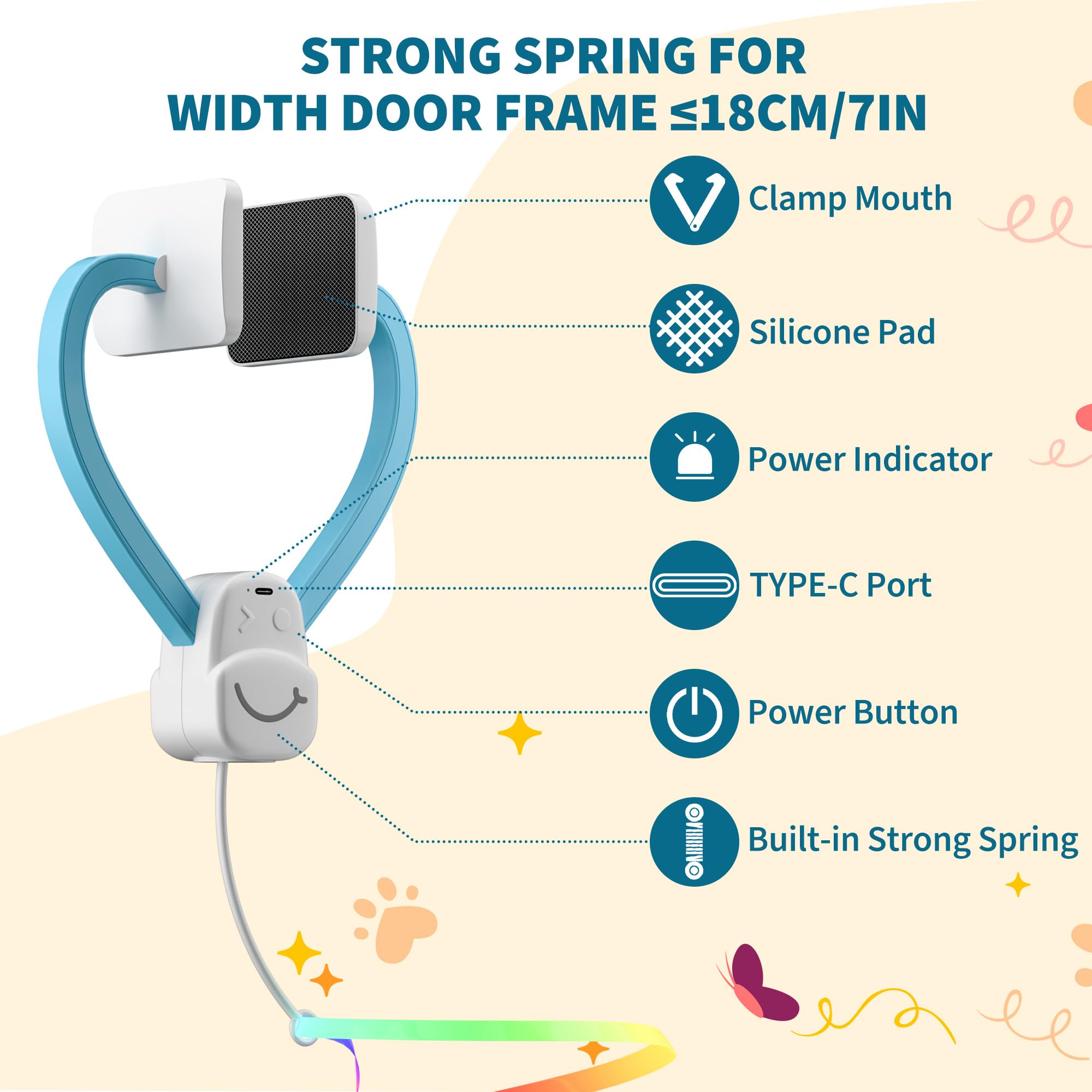 PANRIO 15N tensile spring resists vigorous play for durability.