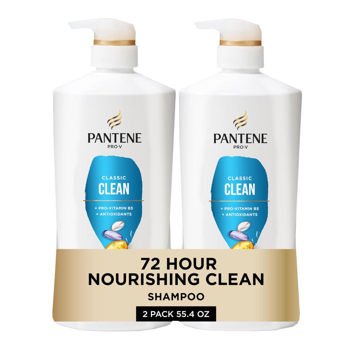 Pantene Classic Clean shampoo bottle with Pro-V nutrients for healthier-looking hair.