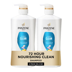 Pantene Classic Clean shampoo bottle with Pro-V nutrients for healthier-looking hair.