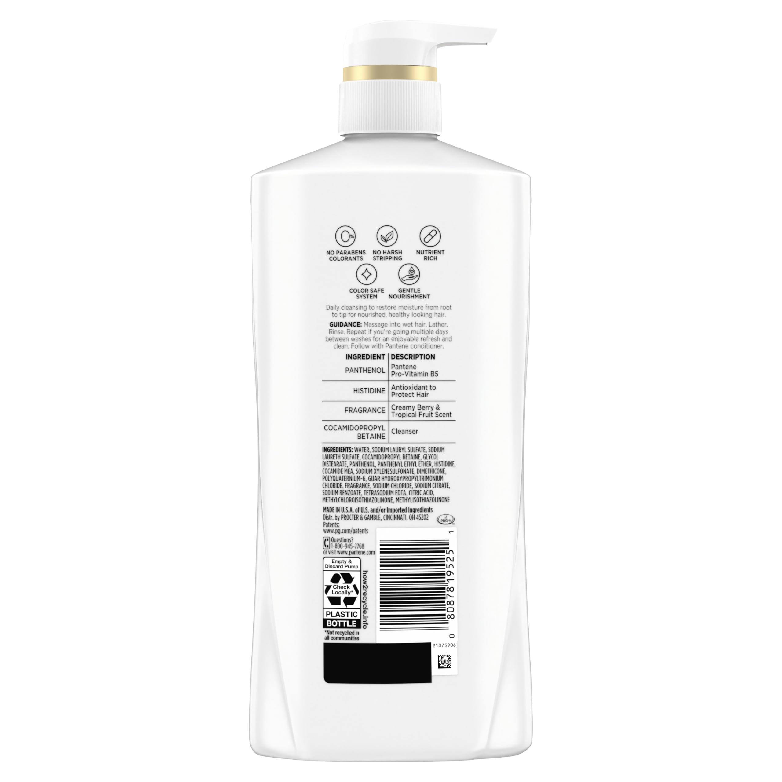 Pantene Daily Moisture Renewal bottle on soft, manageable hair.