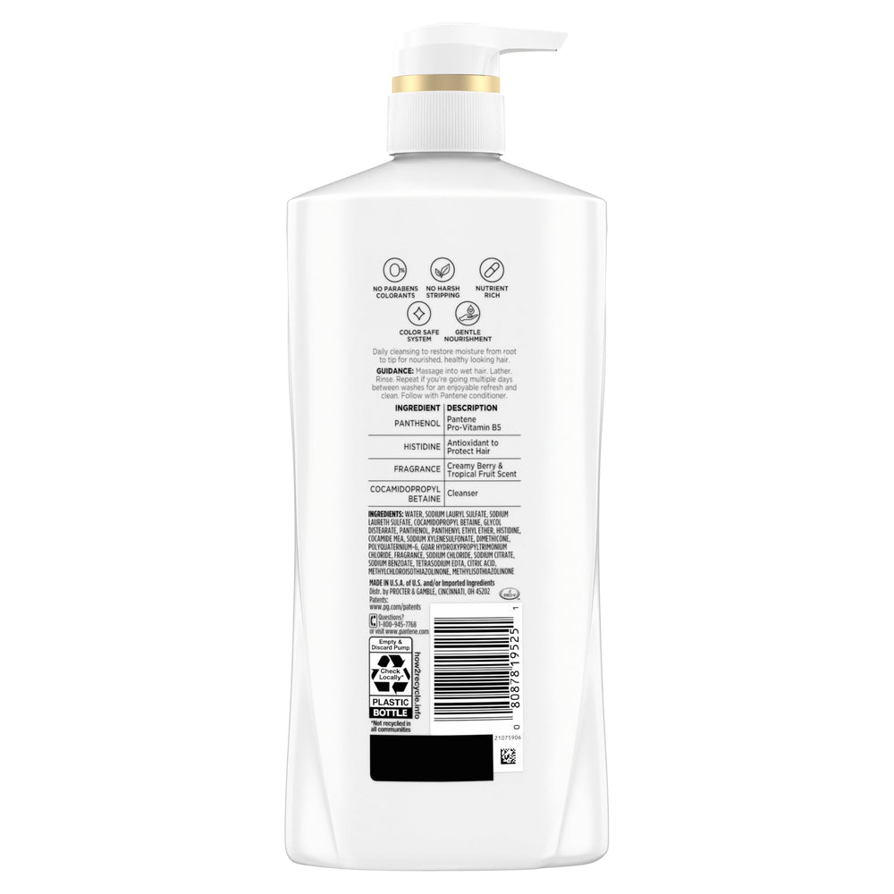 Pantene Daily Moisture Renewal bottle on soft, manageable hair.